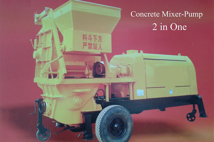Towable concrete mixer with pump